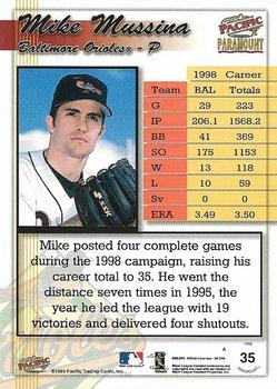 1999 Pacific Paramount #35 Mike Mussina Back
