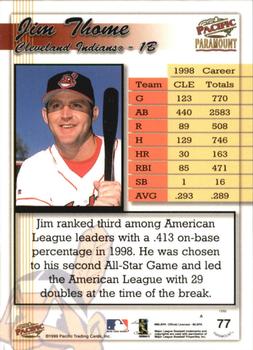 1999 Pacific Paramount #77 Jim Thome Back