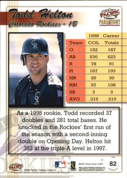 1999 Pacific Paramount #82 Todd Helton Back