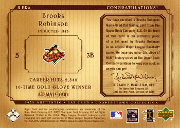 2001 Upper Deck Hall of Famers - Game-Used Bats #B-BRo Brooks Robinson  Back