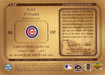 2001 Upper Deck Hall of Famers - Game-Used Bats #B-BW Billy Williams  Back