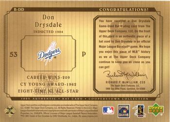 2001 Upper Deck Hall of Famers - Game-Used Bats #B-DD Don Drysdale  Back