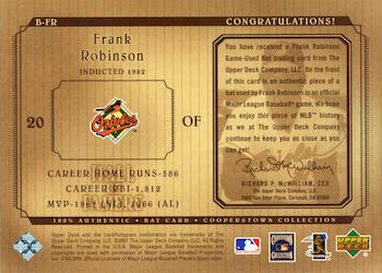 2001 Upper Deck Hall of Famers - Game-Used Bats #B-FR Frank Robinson  Back