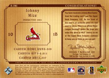 2001 Upper Deck Hall of Famers - Game-Used Bats #B-JMi Johnny Mize  Back