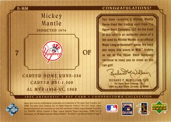2001 Upper Deck Hall of Famers - Game-Used Bats #B-MM Mickey Mantle  Back