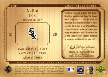 2001 Upper Deck Hall of Famers - Game-Used Bats #B-NF Nellie Fox  Back
