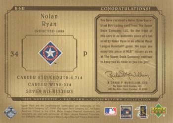 2001 Upper Deck Hall of Famers - Game-Used Bats #B-NR Nolan Ryan  Back