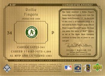 2001 Upper Deck Hall of Famers - Game-Used Bats #B-RF Rollie Fingers  Back