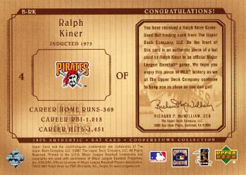 2001 Upper Deck Hall of Famers - Game-Used Bats #B-RK Ralph Kiner  Back