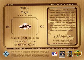 2001 Upper Deck Hall of Famers - Game-Used Bats #B-WM Willie Mays Back