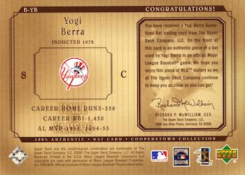 2001 Upper Deck Hall of Famers - Game-Used Bats #B-YB Yogi Berra  Back