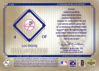 2001 Upper Deck Hall of Famers - Game-Used Jerseys #J-LG Lou Gehrig Back