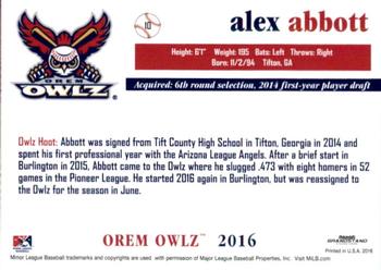 2016 Grandstand Orem Owlz #NNO Alex Abbott Back
