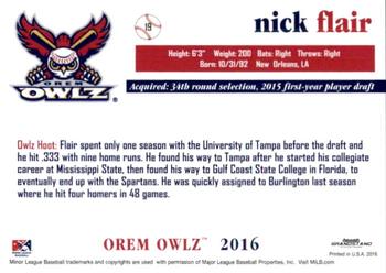 2016 Grandstand Orem Owlz #NNO Nick Flair Back