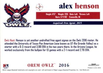 2016 Grandstand Orem Owlz #NNO Alex Henson Back