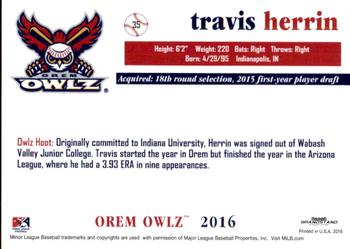 2016 Grandstand Orem Owlz #NNO Travis Herrin Back