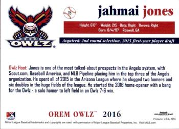 2016 Grandstand Orem Owlz #NNO Jahmai Jones Back
