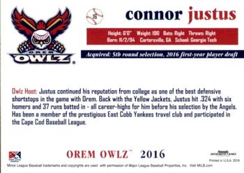 2016 Grandstand Orem Owlz #NNO Connor Justus Back
