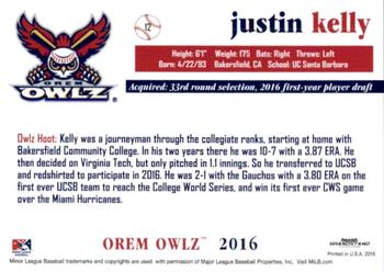 2016 Grandstand Orem Owlz #NNO Justin Kelly Back