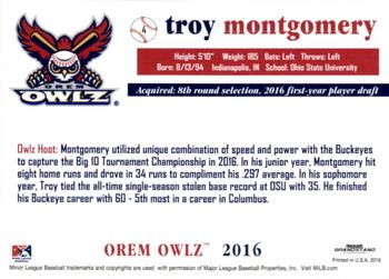 2016 Grandstand Orem Owlz #NNO Troy Montgomery Back
