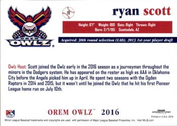 2016 Grandstand Orem Owlz #NNO Ryan Scott Back