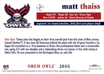 2016 Grandstand Orem Owlz #NNO Matt Thaiss Back