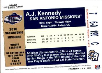 2016 Grandstand San Antonio Missions #NNO A.J. Kennedy Back