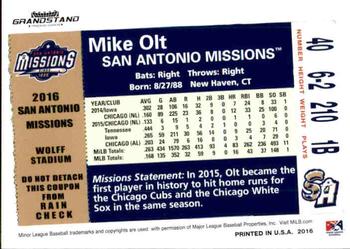 2016 Grandstand San Antonio Missions #NNO Mike Olt Back