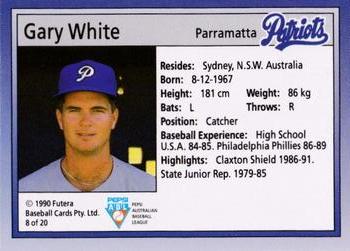 1992 Futera Pepsi ABL Parramatta Patriots #8 Gary White Back