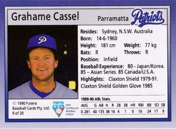 1992 Futera Pepsi ABL Parramatta Patriots #9 Grahame Cassel Back