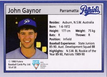 1992 Futera Pepsi ABL Parramatta Patriots #10 John Gaynor Back