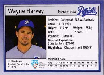 1992 Futera Pepsi ABL Parramatta Patriots #17 Wayne Harvey Back