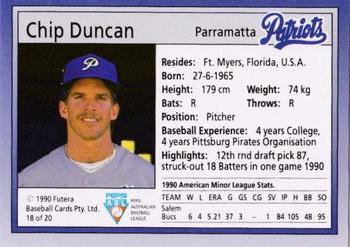 1992 Futera Pepsi ABL Parramatta Patriots #18 Chip Duncan Back
