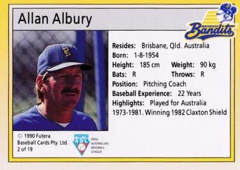 1992 Futera Pepsi ABL Brisbane Bandits #2 Allan Albury Back