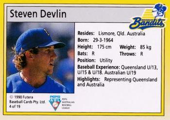 1992 Futera Pepsi ABL Brisbane Bandits #4 Steven Devlin Back