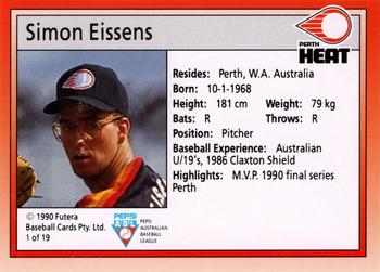 1992 Futera Pepsi ABL Perth Heat #1 Simon Eissens Back