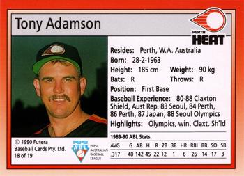 1992 Futera Pepsi ABL Perth Heat #18 Tony Adamson Back