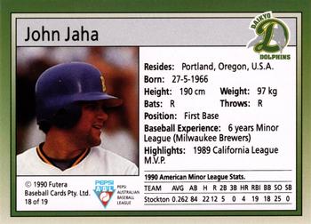 1992 Futera Pepsi ABL Daikyo Dolphins #18 John Jaha Back
