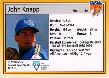 1992 Futera Pepsi ABL Clipsal Giants #10 John Knapp Back