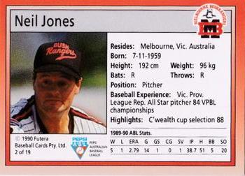1992 Futera Pepsi ABL Melbourne Bushrangers #2 Neil Jones Back