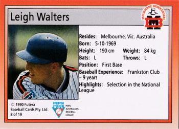 1992 Futera Pepsi ABL Melbourne Bushrangers #8 Leigh Walters Back