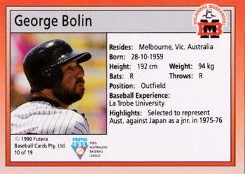 1992 Futera Pepsi ABL Melbourne Bushrangers #10 George Bolin Back