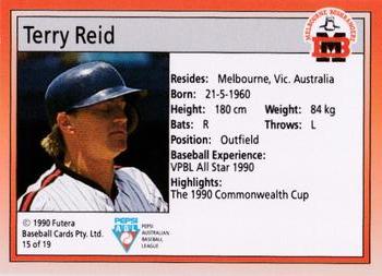 1992 Futera Pepsi ABL Melbourne Bushrangers #15 Terry Reid Back
