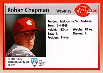 1992 Futera Pepsi ABL Waverley Reds #13 Rohan Chapman Back