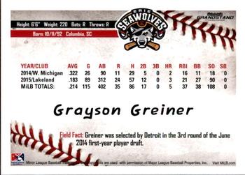 2016 Grandstand Erie SeaWolves #NNO Grayson Greiner Back