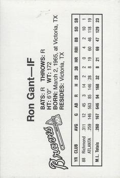 1989 Dubuque Atlanta Braves #NNO Ron Gant Back