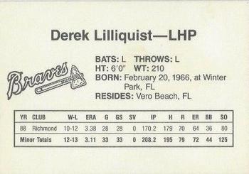 1989 Dubuque Atlanta Braves #NNO Derek Lilliquist Back