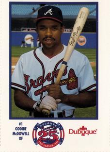 1990 Dubuque Atlanta Braves 25th Anniversary Perforated #1 Oddibe McDowell Front