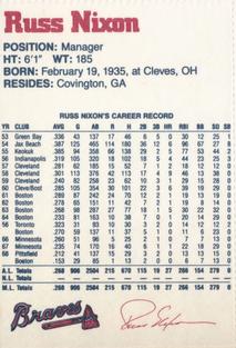 1990 Dubuque Atlanta Braves 25th Anniversary Perforated #2 Russ Nixon Back