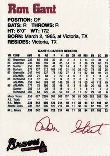 1990 Dubuque Atlanta Braves 25th Anniversary Perforated #5 Ron Gant Back